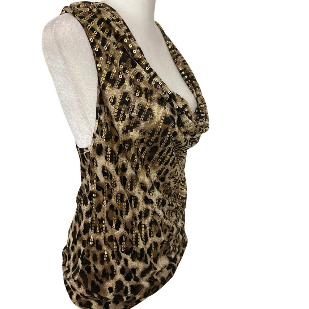 Vintage Y2K Wet Seal Indie Sleaze Layering Cowl Neck Sequin Leopard Tank Top S